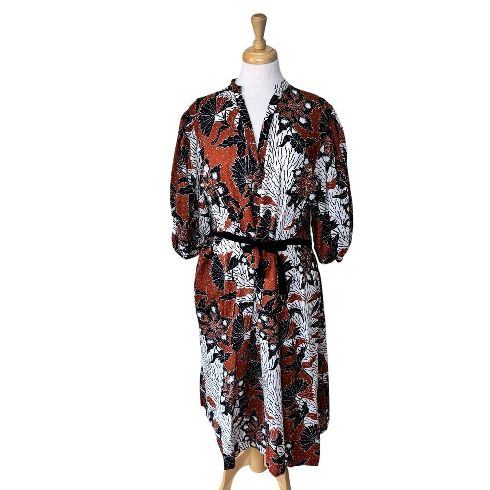 MAJE Printed Cotton Voile Midi Dress Brown Black Size US Large/ FR - Picture 4 of 11
